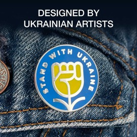 Stand With Ukraine Statement Flower Pin for Women- Enamel Pin for Shirts, Backpack, Suit, Tie, and Hat & More (Silvertone)