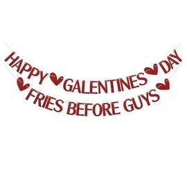 Happy Galentines Day, Fries Before Guys Banner, Galentine's Day Decorations, Happy Valentine's Day/Bachelorette Bridal Shower Party Decorations Red Glitter