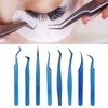 8pcs Eyelash Tweezers Stainless Steel Fine Tip Ergonomic Blue Titanium