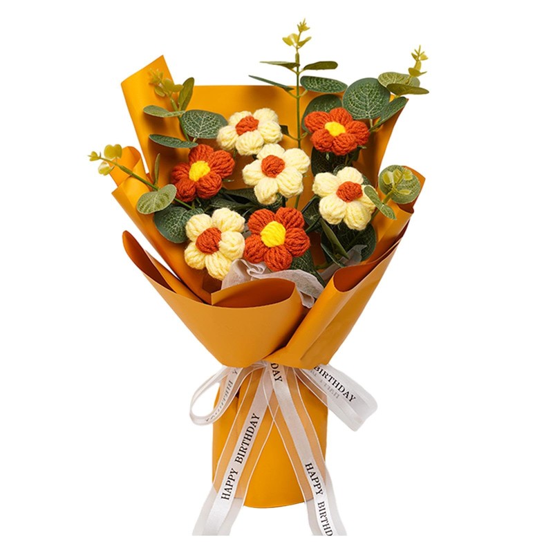 Fenteer Crochet Flower Bouquet Already Made Hand Woven Bouquet Mother