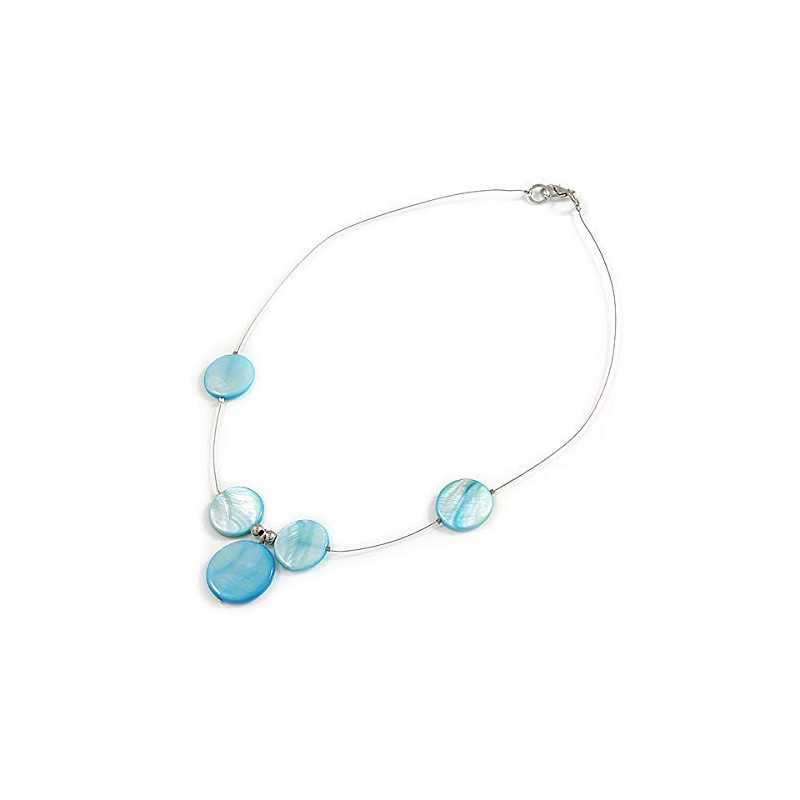 Avalaya Delicate Floating Light Blue Shell Bead Wire Necklace in