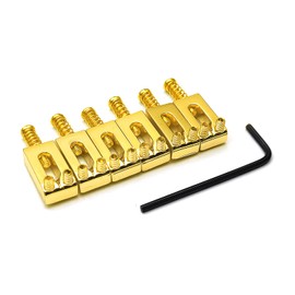 SAPHUE Guitar Bridge Saddle with Spring Screws Wrench Tremolo for Fender Strat Stratocaster Tele Telecaster Electric Guitar Replacement Parts Accessories 6Pcs Bridge Saddles（Gold）