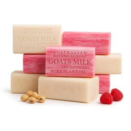 Australian Botanical Soap, Classic Goat Milk and Goat's Milk with Raspberry, 6.6 OZ, Triple Milled Bars made with Enriched with Organic Shea Butter, Pack of 8