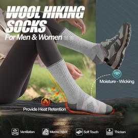 ANTSANG Merino Wool Walking Hiking Socks Warm Thermal Thick Cushioned Moisture Wicking Outdoor Unisex Boot Socks for Men and Women(7-11, Green/Purple//Grey/Pink/Beige)