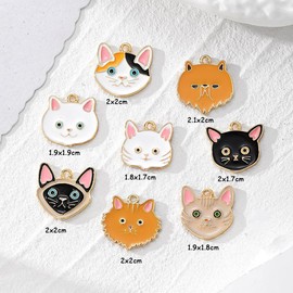 Boranran 40Pcs 8 Styles Animal Pet cat Charms Enamel Cute cat Head Charms for Necklace Bracelet Earring Jewelry Making