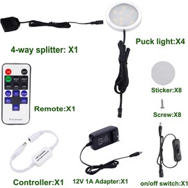 AIBOO LED Under Cabinet Lighting Kit 4 Packs 12V Low Profile Puck Lights with...