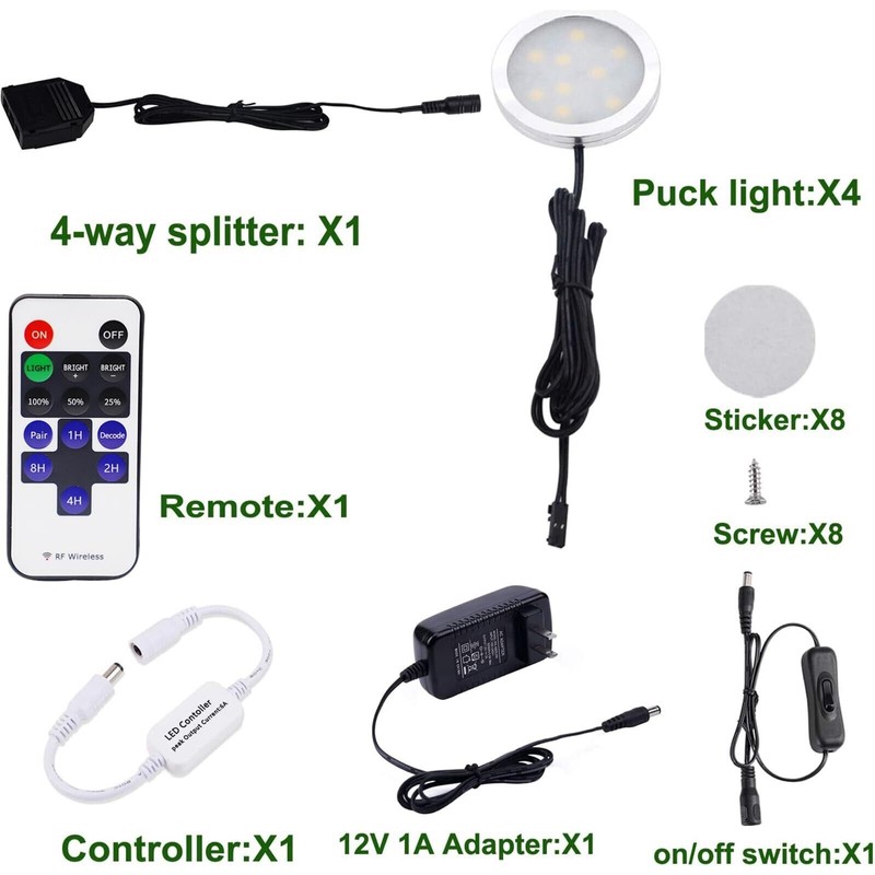 AIBOO LED Under Cabinet Lighting Kit 4 Packs 12V Low