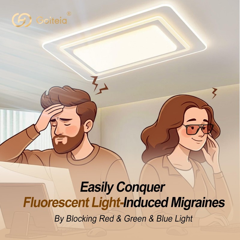 Goiteia FL 41 Migraine Glasses,Light Sensitivity Glasses for Fluorescent LED
