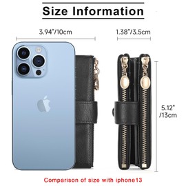 BAYITIONE Small Wallets for Women Leather RFID Blocking Bifold Double Zipper Pockets Wallet Card Case Purse with 2 ID Windows