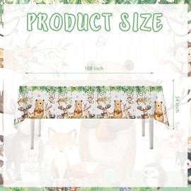 LXlucktim Woodland Plastic Tablecloth for Birthday Baby Shower Decorations - 3 Pack 54'' x 108'' Forest Animal Bear Fox Party Supplies Woodsy Creatures Printed Rectangular Disposable Table Cover