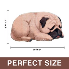 Funny Cute Dog Rug Sleep Dog Shaped Bath Mat Non-Slip Bathroom Rugs Doormat Outdoor Mat with Dog Front Door Mat Soft Plush Floor Mats (Small, Pug)