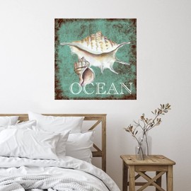 Sea Snail Starfish Nautical Beach Ocean Theme Lettering Wall Stickers Modern Watercolor Marine' Life Trucks Wall Sticker Vinyl Mural Decals Quotes for Classroom Restaurant Playroom Home Wall Decor