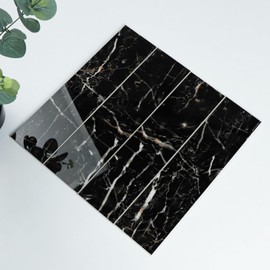 HOMEART 32PCS Black Peel and Stick Backsplash, 3” x 12” Stone Composite Faux Marble Subway Tile Self Adhesive Stick on Wall Tiles for Kitchen Bathroom Fireplace