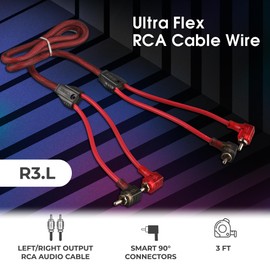 DS18 R3.L 100% cobre libre de oxígeno OFC Ultra Flex RCA de 2 canales con extremos de 90 grados, cable de doble torsión que reduce el ruido de cable para amplificadores, subwoofers, altavoces, 3 pies