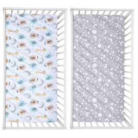 Little Grape Land Fitted Sheets for Baby Cot, 70 x 140 cm, Set of 2, Animal/Star