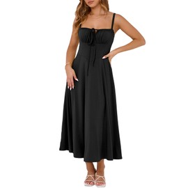 YIOYOLA Corset Dress for Women Casual Tea Party Summer Wedding Guest Flowy Midi Sundress(YYL552-Black,L)