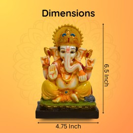 Vedic Charya 6.5 Inch Lord Ganesha Statue - Handcrafted Polyresin Hindu Elephant God Idol Ganesh Chaturthi, Home Office Decor, Pooja & Diwali Decorations - Indian Ganpati Buddha Sculpture Murti