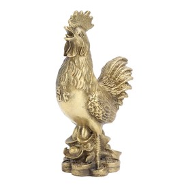 Shanrya Golden Brass Rooster Statue, Hand-Made Pure Brass Chicken, Feng Shui Chicken Figurine Collection Symbol of Luck and Wealth for Office, Enshrine, Table, Living Room, Home Decoration