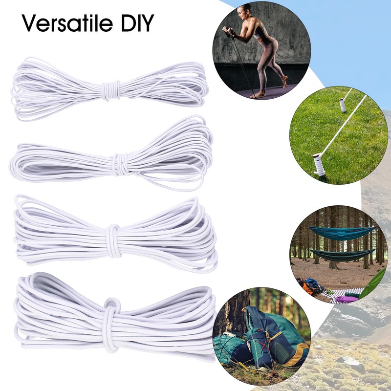 Bungee Cord White 5mm X 12M, Heavy Duty Elastic Shock