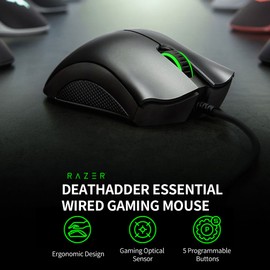 Razer DeathAdder Essential Wired Gaming Mouse Ergonomic Mice with 6400DPI Optical Sensor 5 Programmable Buttons White (2021 Version)