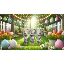 6 PCS Easter Bunny Decorations Outdoor Easter Garden Bunny Signs Spring Home Decor Outdoor Corrugated Plastic with Metal Stake Waterproof Garden Front Yard Lawn Signage