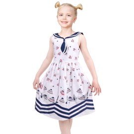Sunny Fashion Girls Dress Navy Blue Sailor Umbrella School Uniform Sundress Sleeveless Size 10