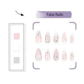 Almond French Press on Nails 24 PCS Glossy Bow-knot False Nails Heart False Nails with Nails Art Design for Women and Girls Daily Decoration