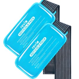 REVIX Ice Packs for Injuries Reusable, 2 Packs Hot & Cold Gel Ice Packs with PVC Cooling Design & Adjustable Strap, Flexible Therapy on Joints, Muscles, Shoulder, Back and Knee (10" x 5" Blue)