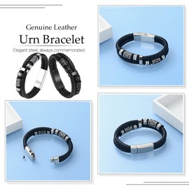 Hearbeingt Memorial Urn Bracelet for Ashes Braided Leather Cremation Jewelry for Ashes for Human Dog Cat Keepsake Urn Bangle