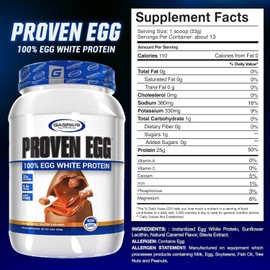Gaspari Nutrition Proven Egg, 100% Egg White Protein, 25g Protein, Keto Friendly, Dairy Free, Lactose Free, Soy Free (1lb, Peanut Butter)