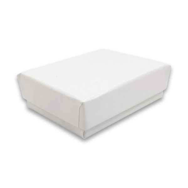 888 Display - Case of 100 Boxes of 2 1/8" x 1 5/8" x 3/4" White Glossy Shiny Cotton Filled Jewelry Boxes