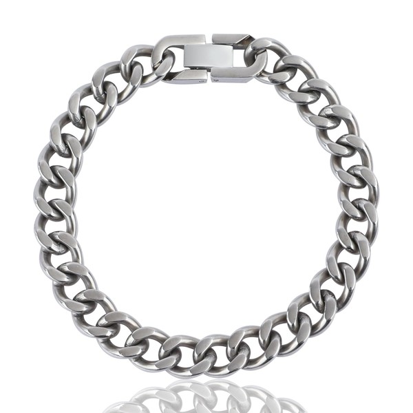SanThree 9.5mm Solid Titanium Cuban Link Chain Bracelet for Men,