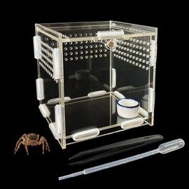 GKPONSX Magnetic Acrylic Spider Terrarium, Transparent Jumping Spider Enclosure with Dropper Tweezers Bowls for Insects, Crickets, Gecko, Scorpion, Sling, Mantis, Frog, Isopods, Snails, Hermit Crabs