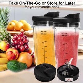 Blender Replacement Parts, 2pcs 24oz Cups with to-Go Lids and 7 Fins Compatible Blade, Blender Accessories Replacement Parts for Ninja Blender