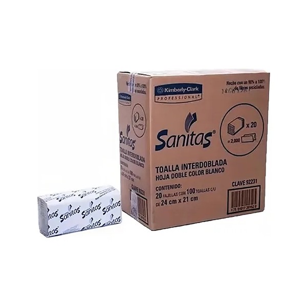 Sanitas Kimberly Clark Toalla Para Manos Interdoblada Caja 2000 pz