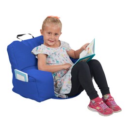 FDP SoftScape Relax-N-Read Bean Bag Chair with Supportive Back Rest and Storage Pockets, Flexible, Portable, Alternative Seating for Toddlers, Preschoolers, and Kids - Blue, 10475-BL