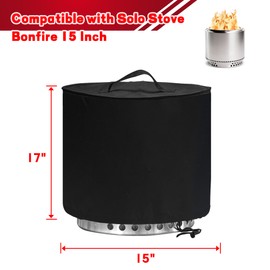 Round Fire Pit Cover for Solo Stove Ranger 15 Inch, 600D Waterproof Outdoor Smokeless Fire Pit Coverfor Ranger 15" with Drawstring and Reinforced Handle