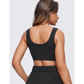 CRZ YOGA Ribbed Sports Bras for Women - U Back Wireless Medium Impact Sports Bra Padded Yoga Workout Bra Black Small