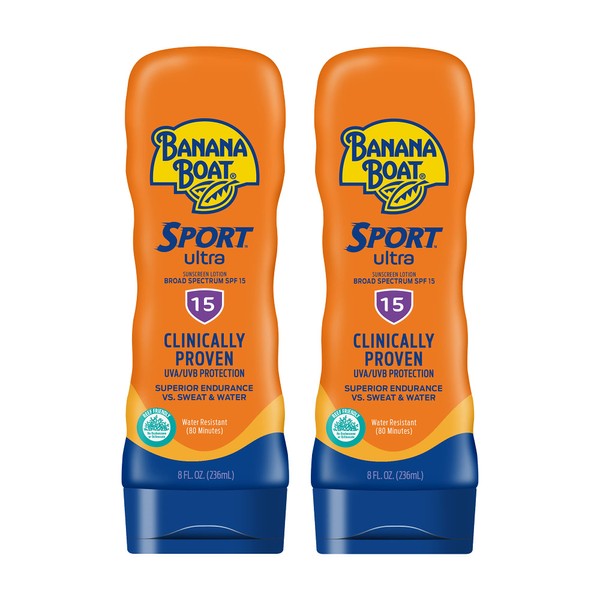Banana Boat Ultra Sport Reef Friendly Sunscreen Lotion, Broad Spectrum SPF 15, 8 Ounces - Twin Pack