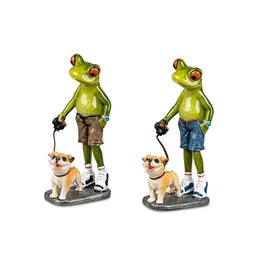 formano Beautiful Set of 2 Collector's Figures, Frog with Dog Hand-Painted, Frog House