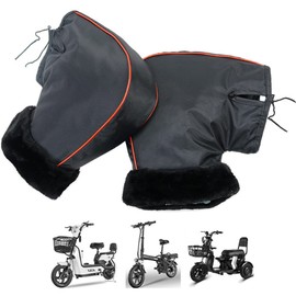 YJZQ Oxford Motorcycle Handlebar Mittens With Furry Cuff Thickened Fleece Waterproof Windproof Motorbike Scooter Bicycle Handle Warmers Handlebar Muff Gloves