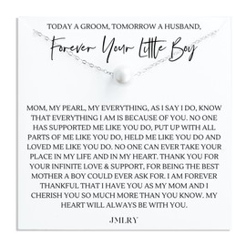 JMRLY Mother of the Groom Gifts from Son for Mom on Wedding Day - Today a Groom, Tomorrow a Husband, Forever your Little Boy Pearl Necklace Sterling Silver