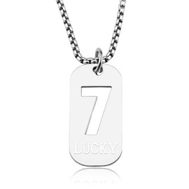 Number Necklace for Men Brother Boyfriend Father 7 Necklace Number 7 Pendant Dog Tag Necklaces for Teammates Birthday Christmas Good Lucky Gifts Stainless Steel Lucky Charm Necklaces Silver
