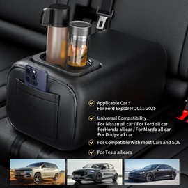 Hecotrax Universal Car Rear Seat Armrest 2 Row Console Box with Cup Holder Arm Rest Backseat Armrest Console Box Second Row Rear Central Armrest Box(Black-Single Pocket)