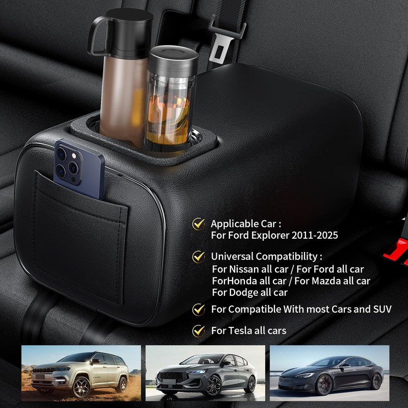 Hecotrax Universal Car Rear Seat Armrest 2 Row Console Box