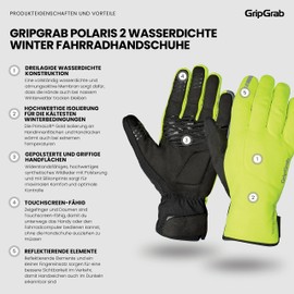 GripGrab Polaris 2 Waterproof Winter Cycling Gloves Primaloft Lined Rain Protection Cycling Gloves Windproof
