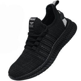 Tenis de correr para hombre, ligeros y atléticos con malla transpirable, suela antideslizante para gimnasio, caminar y uso diario, disponibles en tallas 14-18, Negro/Blanco, 30.5 cm