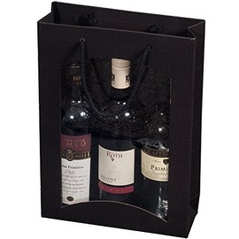 karton-billiger Bottle Carrier Bag with Window in 4 Colours for 1, 2 or 3 Bottles, Pack of 20 (3 Bottles, Black)