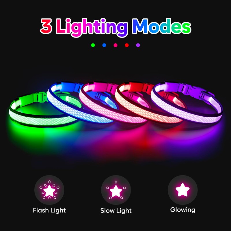 Flashseen LED Dog Collar, USB Rechargeable Light Up Dog Collar