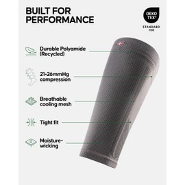 DANISH ENDURANCE Graduated Calf Compression Sleeves 21-26 mmHG for Men & Women Grey/Black M